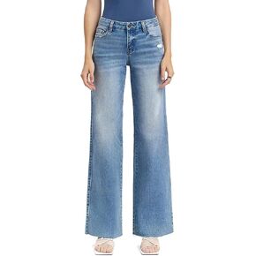 VERVET Jeans Women's Mid Rise Raw Hem Full Length Wide Leg Jeans in Kuwait