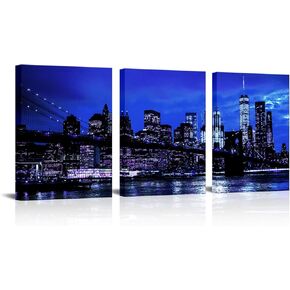 sechars 3 قطع مدينة نيويورك جدار الفن قماش أبيض وأسود أحمر جسر بروكلين ليلة أفق صورة طباعة الصورة الحديثة سيتي سكيب ملصق اللوحة للمنزل مكتب ديكور غرفة المعيشة (صغير) (أحمر) in Kuwait