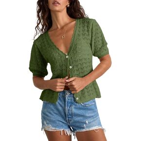 سترة نسائية من Elitechoice بأكمام قصيرة ورقبة على شكل حرف V خفيفة الوزن ومتماسكة بأزرار علوية كاجوال in Kuwait