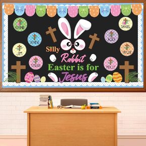 Easter Cross Bulletin Board Set Easter Christian Bunny Bulletin Board Decorations Spring Jesus Paper Cutouts with Name Tags for Classroom Sunday School Church Decor in Kuwait