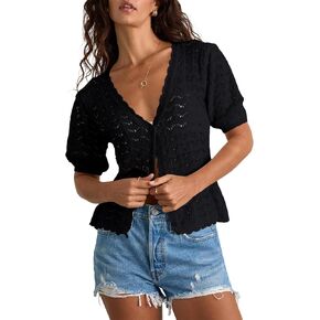 Elitechoice Women's Short Sleeve Cardigan V-Neck Lightweight Button-Up Knit Casual Top in Saudi Arabia