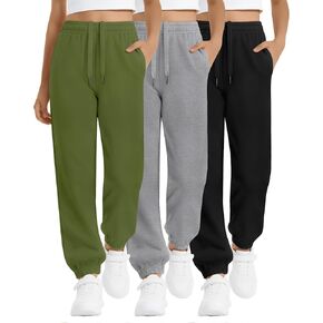 3 Pack Girls Sweatpants Joggers Elastic Drawstring Jogger Tapered Athletic Sweat Pants with Pockets for 5-14Y Kids in Kuwait