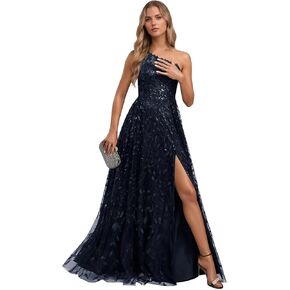 Lace Appliques Prom Dresses for Women One Shoulder Formal Party Dress Sleeveless Maxi Evening Gown with Slit in Kuwait