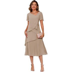 Women's Short Sleeve Mother of The Bride Dresses for Wedding 2026 Chiffon Formal Evening Dress PUS069 in Kuwait