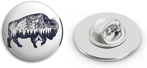 Cool Mountain Forest Range in Buffalo Cartoon Round Metal 0.75" Lapel Pin Hat Shirt Pin Tie Tack Pinback in Kuwait