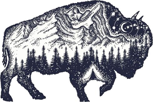 Cool Mountain Forest Range in Buffalo Cartoon Round Metal 0.75" Lapel Pin Hat Shirt Pin Tie Tack Pinback in Kuwait