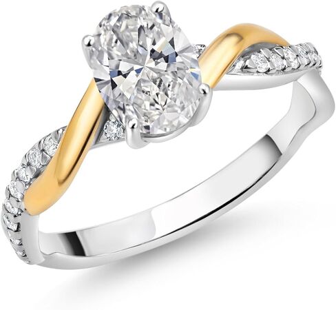 Gem Stone King 925 Silver and 10K Yellow Gold Lab Grown Diamond Engagement Ring For Women | 0.81 Cttw | Oval 7X5MM | DEF Color | VVS-VS Clarity in Saudi Arabia