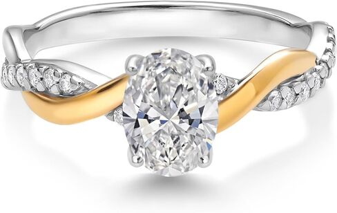 Gem Stone King 925 Silver and 10K Yellow Gold Lab Grown Diamond Engagement Ring For Women | 0.81 Cttw | Oval 7X5MM | DEF Color | VVS-VS Clarity in Saudi Arabia