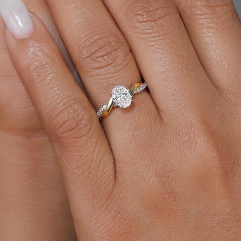 Gem Stone King 925 Silver and 10K Yellow Gold Lab Grown Diamond Engagement Ring For Women | 0.81 Cttw | Oval 7X5MM | DEF Color | VVS-VS Clarity in Saudi Arabia