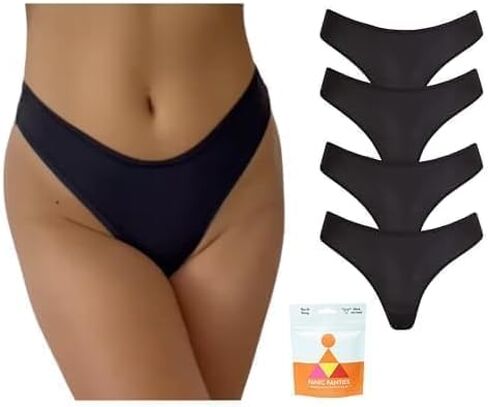 Flex Fit Thong - Thong النسائية للمحفظة - الملابس الداخلية للطوارئ أثناء التنقل - 4 حزمة - أسود in Saudi Arabia