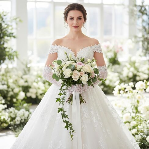 Long White Lace Gloves Women, Elegant Print Floral Sheer White Mittens Gloves, 19 in Elbow Length Lace Bridal Gloves for Wedding, Tea Party, 1920s Flapper Cosplay, Dress Cocktail Opera Parties in Kuwait