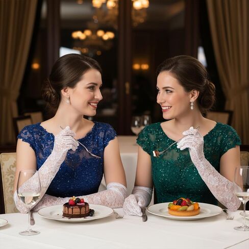 Long White Lace Gloves Women, Elegant Print Floral Sheer White Mittens Gloves, 19 in Elbow Length Lace Bridal Gloves for Wedding, Tea Party, 1920s Flapper Cosplay, Dress Cocktail Opera Parties in Kuwait