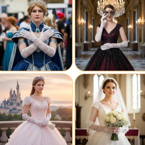 Long White Lace Gloves Women, Elegant Print Floral Sheer White Mittens Gloves, 19 in Elbow Length Lace Bridal Gloves for Wedding, Tea Party, 1920s Flapper Cosplay, Dress Cocktail Opera Parties in Kuwait