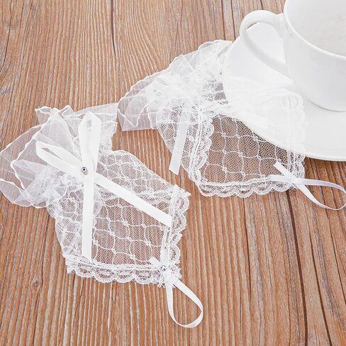 Yolev Lace Fingerless Gloves Short Bow Rhinestone Gloves Tea Party Wedding White Mesh Glove for Bridal Elegant Banquet Halloween Wedding Prom Cosplay Funeral Masquerade Glove Women in Saudi Arabia