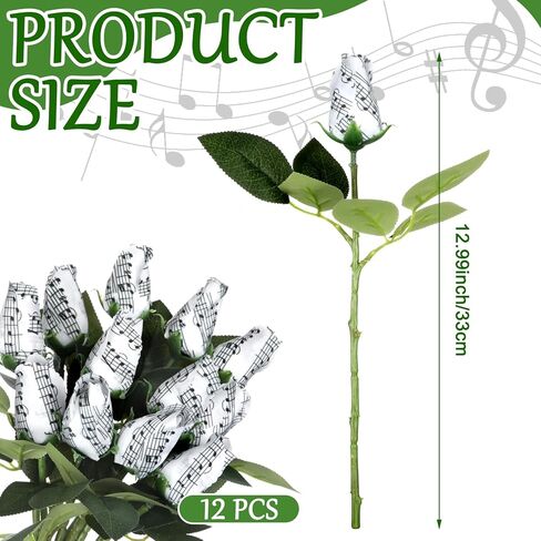 12 Pcs Music Rose Flowers Bulk Artificial 13 Inches Silk Cloth Bouquet Gift Simulation Music Note Roses Floral Party Supply Musician Gift for Anniversary Birthday(Classic) in Kuwait