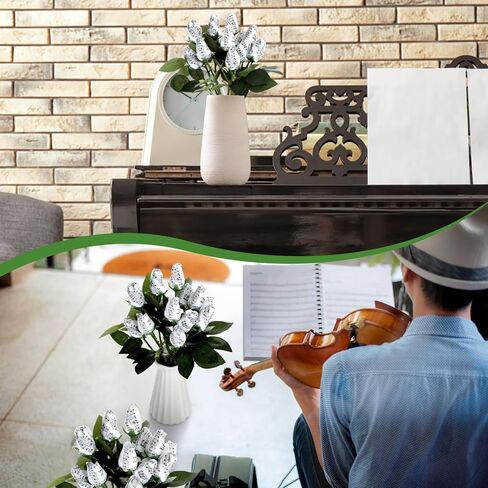 12 Pcs Music Rose Flowers Bulk Artificial 13 Inches Silk Cloth Bouquet Gift Simulation Music Note Roses Floral Party Supply Musician Gift for Anniversary Birthday(Classic) in Kuwait