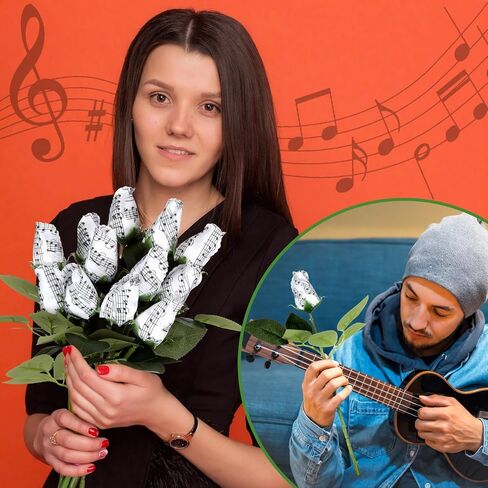 12 Pcs Music Rose Flowers Bulk Artificial 13 Inches Silk Cloth Bouquet Gift Simulation Music Note Roses Floral Party Supply Musician Gift for Anniversary Birthday(Classic) in Kuwait