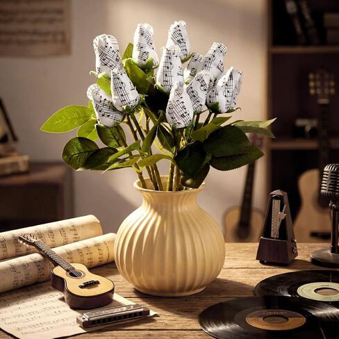 12 Pcs Music Rose Flowers Bulk Artificial 13 Inches Silk Cloth Bouquet Gift Simulation Music Note Roses Floral Party Supply Musician Gift for Anniversary Birthday(Classic) in Kuwait