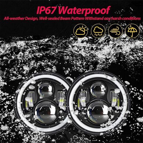 H6024 2 قطعة 7 بوصة مصابيح أمامية LED مع ضوء النهار الجري لسيارة جيب رانجلر JK JKU LJ TJ CJ GMC تشيفي فورد دودج مازدا مياتا نيسان ماك VW AM General Hummer H1 H2 Land Rover Defender سوزوكي in Kuwait