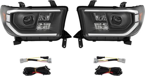 Pair Projector Headlight Compatible with 2007-2017 Toyota Tundra Sequoia w/C Shape LED Tube Bar Headlamp Assembly Clear Lens+Black Housing Replacement for TO2503171 TO2502171 LH&RH in Kuwait