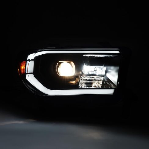 Pair Projector Headlight Compatible with 2007-2017 Toyota Tundra Sequoia w/C Shape LED Tube Bar Headlamp Assembly Clear Lens+Black Housing Replacement for TO2503171 TO2502171 LH&RH in Kuwait