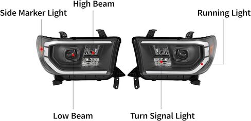 Pair Projector Headlight Compatible with 2007-2017 Toyota Tundra Sequoia w/C Shape LED Tube Bar Headlamp Assembly Clear Lens+Black Housing Replacement for TO2503171 TO2502171 LH&RH in Kuwait