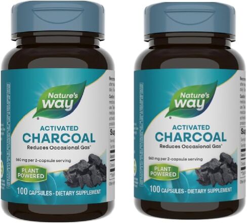 Nature's Way Charcoal Activated; 560 mg Charcoal per serving; 100 Capsules (Packaging May Vary), Pack of 2 in Kuwait