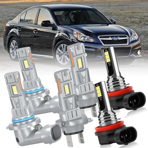 مصابيح LED الأمامية ومصابيح الضباب متوافقة مع Subaru Legacy 2010-2014، 9005 High Beam H7 Low Beam، مصابيح الضباب H11، 6000K أبيض، 500% أكثر سطوعًا، 6 عبوات in Kuwait