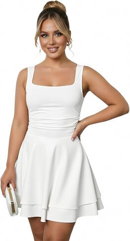 Women's Plus Size Ruched Dress Summer Layered Ruffle Square Neck A Line Mini Party Going Out Dresses in Kuwait