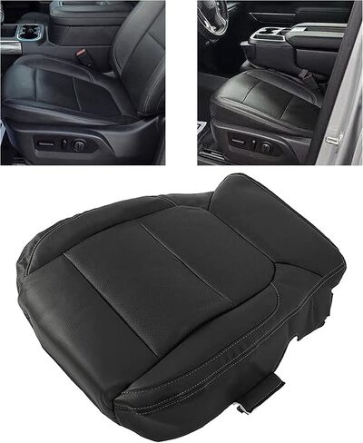 أغطية مقاعد من الجلد الصناعي من ECOTRIC، الجانب السفلي للسائق متوافق مع 2019 2020 2021 Silverado Crew Cab أسود LT WT in Saudi Arabia