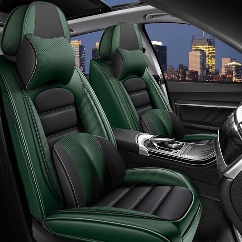 أغطية مقاعد السيارة لسيارة Hyundai Elantra 2002-2025، مجموعة كاملة من أغطية مقاعد جلد نابا، وسائد مقاومة للماء، واقيات مقاعد تغطية كاملة (أسود وأخضر، 5 مقاعد قياسية) in Kuwait