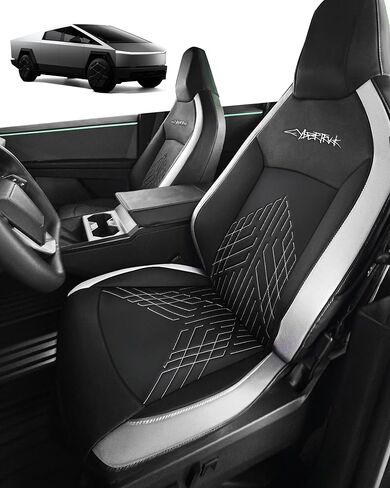 Seat Covers for Cybertruck 2024+ Nappa Leather Fit for Cybertruck with Armrest Cover Full-Cover Seat Protector Airbag Compatible with All Set Gen 3.0 (Black with White) in Kuwait