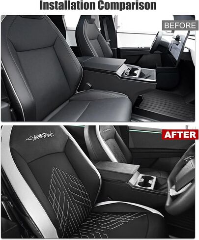 Seat Covers for Cybertruck 2024+ Nappa Leather Fit for Cybertruck with Armrest Cover Full-Cover Seat Protector Airbag Compatible with All Set Gen 3.0 (Black with White) in Kuwait
