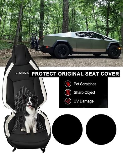 Seat Covers for Cybertruck 2024+ Nappa Leather Fit for Cybertruck with Armrest Cover Full-Cover Seat Protector Airbag Compatible with All Set Gen 3.0 (Black with White) in Kuwait