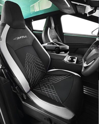 Seat Covers for Cybertruck 2024+ Nappa Leather Fit for Cybertruck with Armrest Cover Full-Cover Seat Protector Airbag Compatible with All Set Gen 3.0 (Black with White) in Kuwait