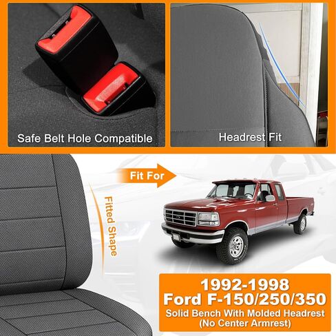 Seat Cover Compatible with 1992-1998 Ford F150/F250/F350 Solid Bench with Molded Headrest (No Center Armrest), Heavy Duty Knitted Fabric in Kuwait
