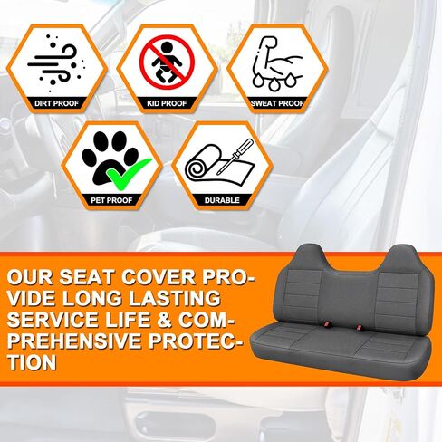 Seat Cover Compatible with 1992-1998 Ford F150/F250/F350 Solid Bench with Molded Headrest (No Center Armrest), Heavy Duty Knitted Fabric in Kuwait