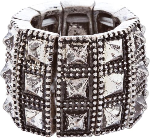 خاتم نسائي أنيق من Accessoriesforever مكون من 3 صفوف بتصميم سبايك قابل للتمدد R221 باللون الفضي العتيق in Saudi Arabia