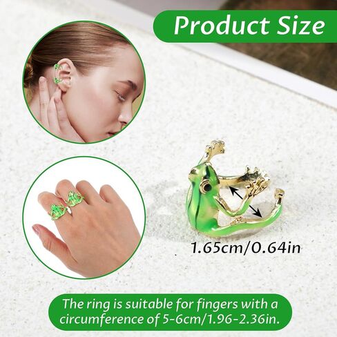 4 قطع خاتم ضفدع شجرة للنساء، مجموعة حلقات ضفدع شجرة لطيفة قابلة للتعديل، حلقات إصبع مفتوحة، ضفادع خضراء مضحكة، مجوهرات ضفادع على شكل حلقة إصبع، مجوهرات هدية مضحكة للنساء in Kuwait