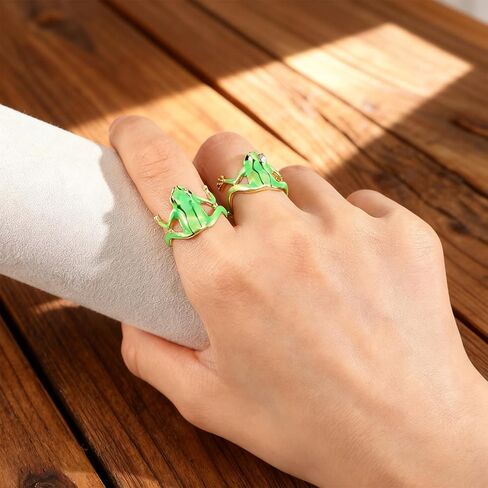 4 قطع خاتم ضفدع شجرة للنساء، مجموعة حلقات ضفدع شجرة لطيفة قابلة للتعديل، حلقات إصبع مفتوحة، ضفادع خضراء مضحكة، مجوهرات ضفادع على شكل حلقة إصبع، مجوهرات هدية مضحكة للنساء in Kuwait