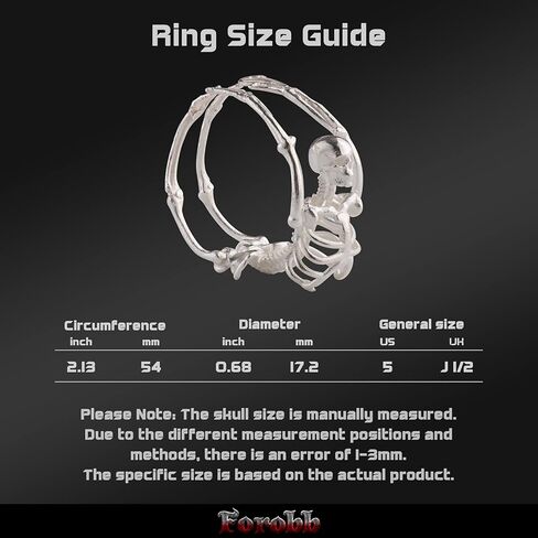 Skull Ring 925 Sterling Silver Handcrafted Gothic Rock Punk Diablo Vintage Cocktail Party Biker Retro [Skeleton 60028] - Light Silver in Kuwait