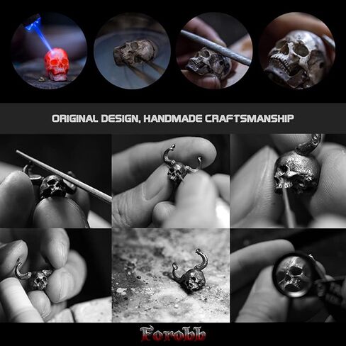 Skull Ring 925 Sterling Silver Handcrafted Gothic Rock Punk Diablo Vintage Cocktail Party Biker Retro [Skeleton 60028] - Light Silver in Kuwait