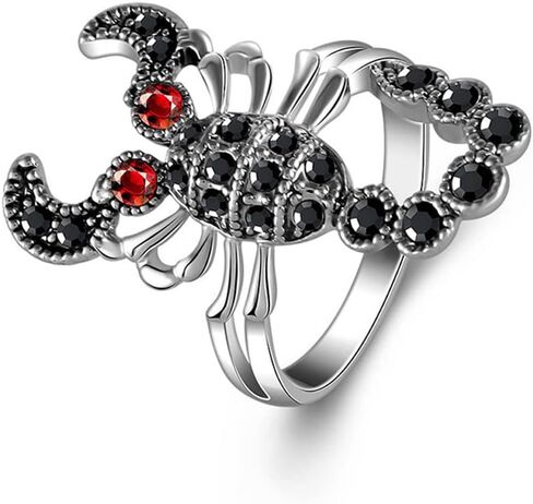 حجر الراين الأسود العقرب الدائري مع عيون حمراء الأصلي خمر نمط المرأة مجوهرات الحيوان خواتم الرجعية (8) in Kuwait