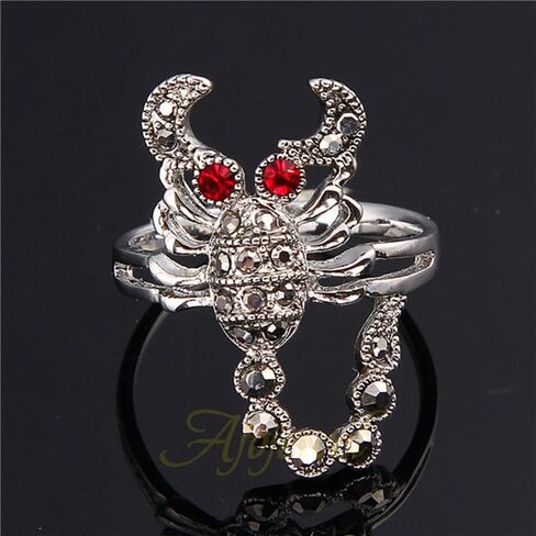 حجر الراين الأسود العقرب الدائري مع عيون حمراء الأصلي خمر نمط المرأة مجوهرات الحيوان خواتم الرجعية (8) in Kuwait