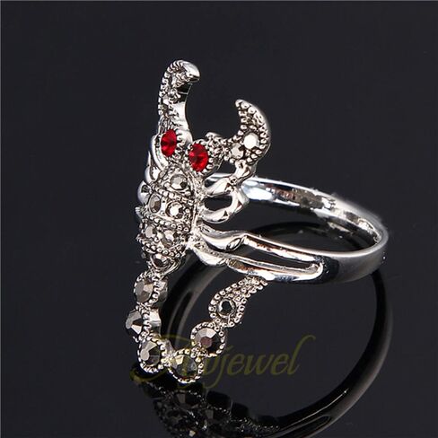 حجر الراين الأسود العقرب الدائري مع عيون حمراء الأصلي خمر نمط المرأة مجوهرات الحيوان خواتم الرجعية (8) in Kuwait