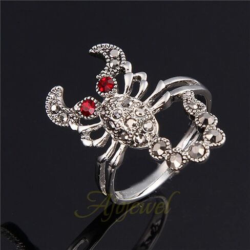 حجر الراين الأسود العقرب الدائري مع عيون حمراء الأصلي خمر نمط المرأة مجوهرات الحيوان خواتم الرجعية (8) in Kuwait