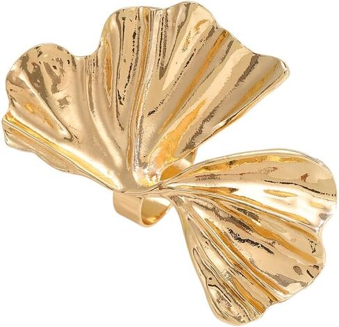 Large Chunky Gold Ginkgo Leaf Statement Ring for Women, Silver Vintage Boho Pleated Leaves Knuckle Rings Exaggerated Geometric Petal Party Jewelry Gift in Saudi Arabia