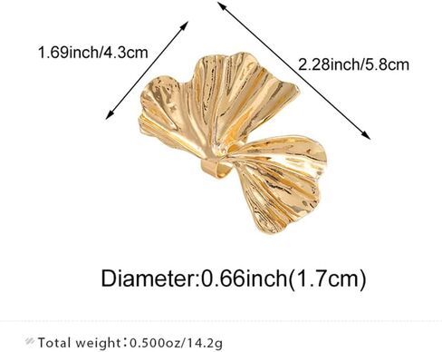 Large Chunky Gold Ginkgo Leaf Statement Ring for Women, Silver Vintage Boho Pleated Leaves Knuckle Rings Exaggerated Geometric Petal Party Jewelry Gift in Saudi Arabia