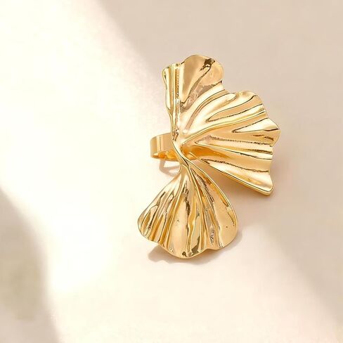 Large Chunky Gold Ginkgo Leaf Statement Ring for Women, Silver Vintage Boho Pleated Leaves Knuckle Rings Exaggerated Geometric Petal Party Jewelry Gift in Saudi Arabia