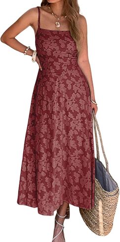 Womens Floral Maxi Dress Spaghetti Strap Fitted A Line Long Sundress Sleeveless Elegant Summer Vacation Resort Dress in Kuwait